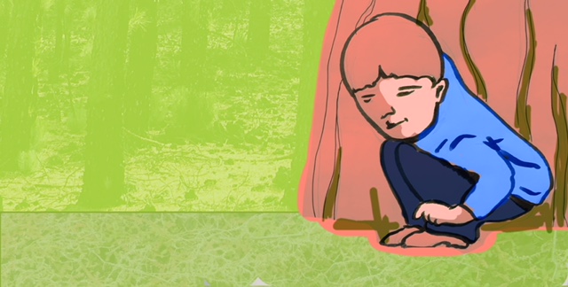 boy plaing in the woods